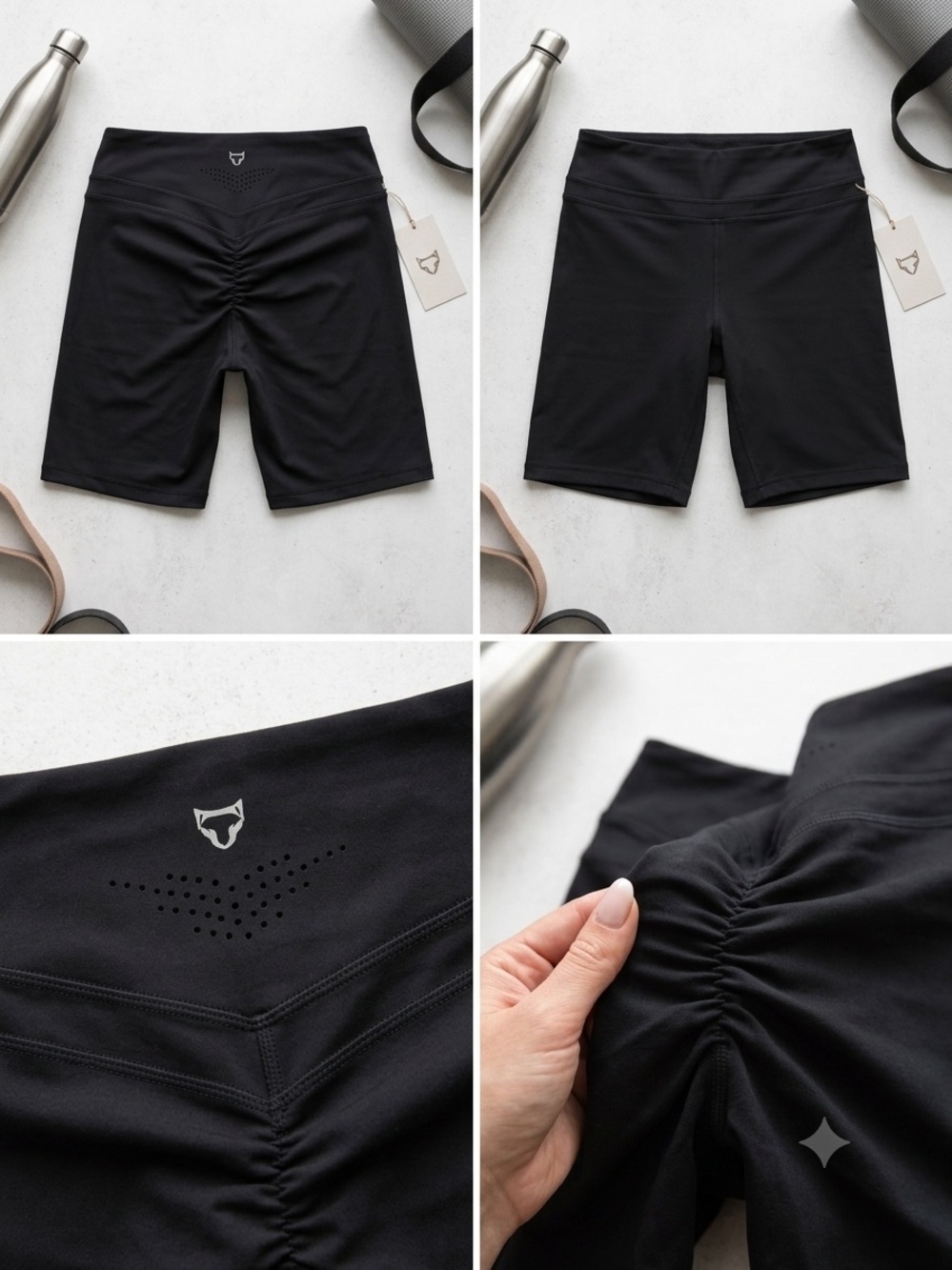 Black Ruched Performance Bike Shorts
